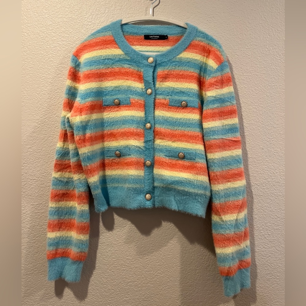 Colorful Striped Button-Up Cardigan